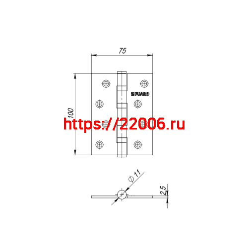 Петля Fuaro (Фуаро) универсальная IN4400U CP (4BB 100x75x2,5) хром фото 2
