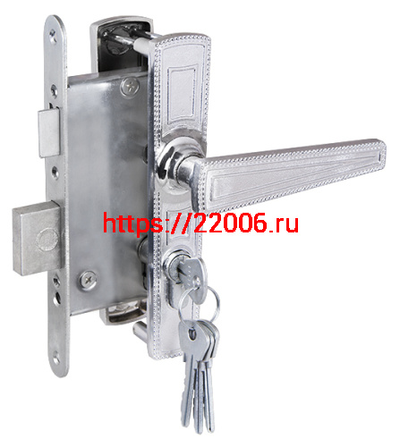 Замок Zenit (Зенит) врезной цилиндровый с защёлкой в комплекте с ручкой ЗВ4-3.01 (хром), 4 кл.