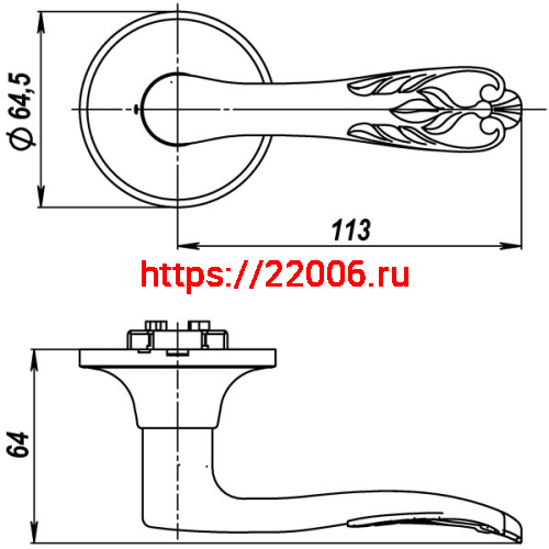 Ручка Punto (Пунто) защелка DK633 SN-BK (6033 SN-B) (фик.) мат. никель фото 3