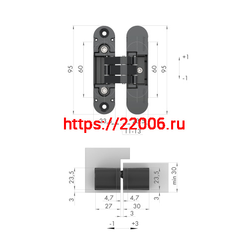 Петля Armadillo (Армадилло) скрытой установки U3D4000 CP (9540UN3D) хром фото 2 Петля Armadillo (Армадилло) скрытой установки U3D4000 CP (9540UN3D) хром фото 2