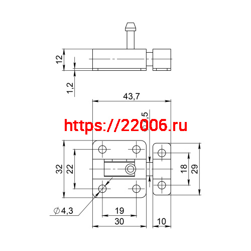 Шпингалет Ajax (Аякс) мебельный металлический SPD40х30 WH белый фото 2
