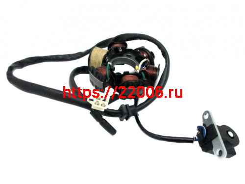 Статор генератора Питбайк 6 катушек и фишка 3 контакта + 2 провода Статор генератора Питбайк 6 катушек и фишка 3 контакта + 2 провода