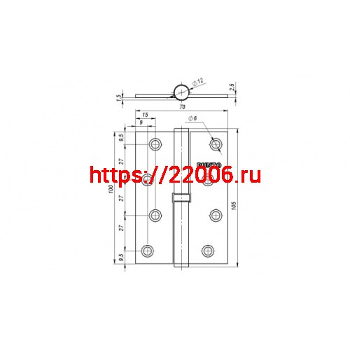 Петля Punto (Пунто) съемная IN4100SL AB левая (113-4 100х70х2.5) бронза фото 3