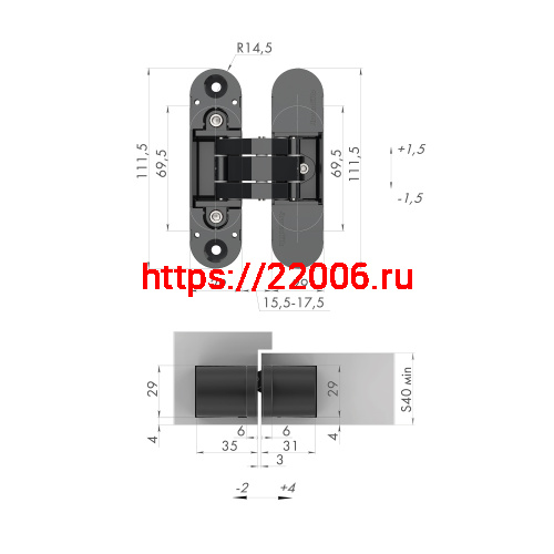 Петля Armadillo (Армадилло) скрытой установки U3D6000 BL (11160UN3D) черный фото 2 Петля Armadillo (Армадилло) скрытой установки U3D6000 BL (11160UN3D) черный фото 2