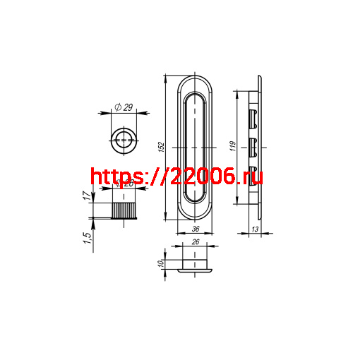 Ручка Armadillo (Армадилло) для раздвижных дверей SH.LD152.010 (SH010) СP-8 хром фото 4 Ручка Armadillo (Армадилло) для раздвижных дверей SH.LD152.010 (SH010) СP-8 хром фото 4