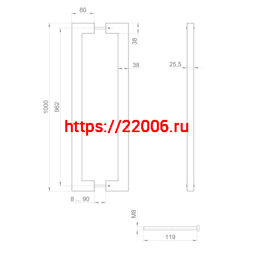 Ручка-скоба Fuaro (Фуаро) PULL.PH38/1000.26 INOX 304 (PH-26-38/1000-INOX) BLACK фото 3 Ручка-скоба Fuaro (Фуаро) PULL.PH38/1000.26 INOX 304 (PH-26-38/1000-INOX) BLACK фото 3