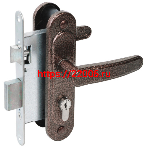 Замок Absolyute (Абсолют) врезной цилиндровый с защёлкой в комплекте с ручкой ЗВ4-3/03 (медь антик), 4 кл. Замок Absolyute (Абсолют) врезной цилиндровый с защёлкой в комплекте с ручкой ЗВ4-3/03 (медь антик), 4 кл.