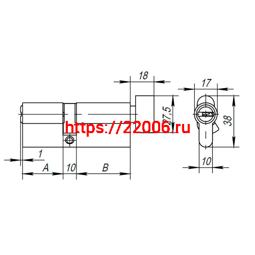 Цилиндровый Ajax (Аякс) механизм (AX202/60) AX2002Knob60 (25+10+25) CP хром с вертушкой фото 3 Цилиндровый Ajax (Аякс) механизм (AX202/60) AX2002Knob60 (25+10+25) CP хром с вертушкой фото 3